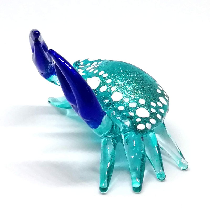 ZOOCRAFT Blown Glass Blue Crab Figurine Handmade Miniature Ornament Aquarium