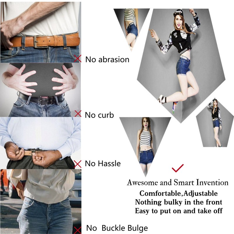 No Buckle No Show Belt for Men Buckle Free Stretch