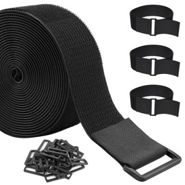 ZSURLUX 3.8cm*5m Heavy Duty Cinch Straps with 20 Buckles, Cut-to-Length Hook and Loop Strips, Adjustable Long Cable Ties for Home and Office Storage, Black