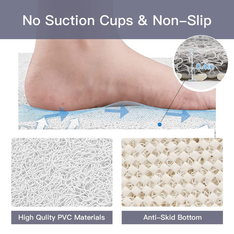 Shower Mat Non Slip,Soft Square Shower Mat with Drain,24 x