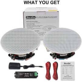 Herdio 6.5" Indoor Bluetooth Ceiling Speakers 300W Flush Mount Stereo System