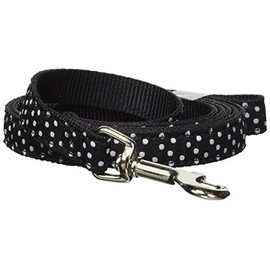 Hamilton Pet & Equine Single Thick Dog Leash with Polka Dots Ribbon Overlay, 5/8" x 6', Black (SLF 6 RO P29)