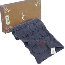 Little Dedi Emily Design 100% Organic Cotton Baby Blanket 80 x 100 cm Dark Grey - GOTS Certified, Soft Swaddling Cloth, 80 x 100 cm, Gender Neutral, Newborn Cuddly Blanket