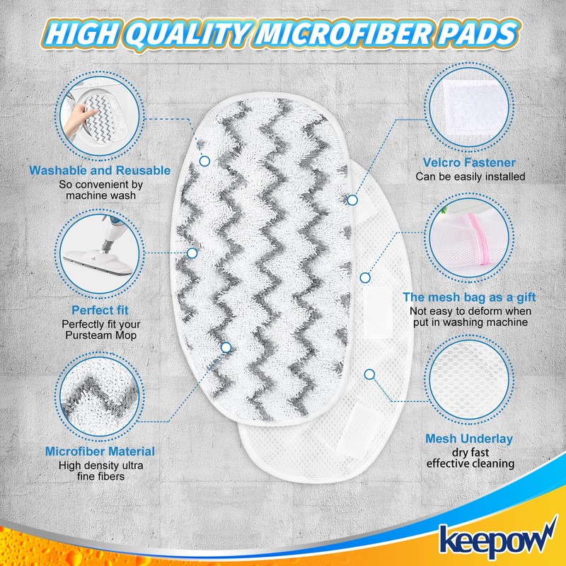 KEEPOW Steam Mop Pads Compatible with PurSteam Steam Mop Cleaner