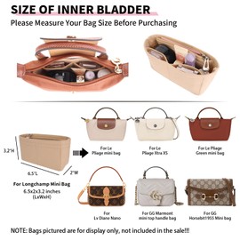 for Longchamp Mini Bag Organizer Insert,Felt Purse Organizer Insert for Le Pliage Xtra XS Bag with Zipper and Multi-Pocket Design