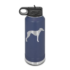 Mister Petlife Whippet Laser Engraved Water Bottle Customizable Polar Camel Stainless Steel Many Colors Sizes with Straw - english - 32 oz - Navy Blue