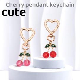 New Fashion Kingdom Cute Cherry Keychain Kawaii Cherry Bag Purse Charms for Women Car Keys Decor Gifts Accessories (Red & Rose Red)