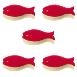 Marna Fish Sponge, Set of 5 (Sponge, Dishwashing/3-Layer Structure), Kitchen Sponge, Dish Sponge, Kitchen Sponge (Winered) R463WR