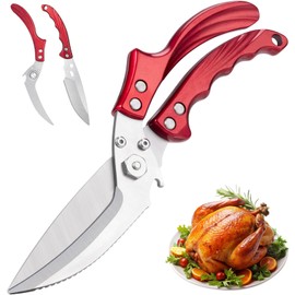 Kitchen Shears Kitchen Scissors for Food - Heavy Duty Stainless Steel Poultry Shears for Chicken, Bone, Meat, Turkey, Fish,Multi Purpose Scissor for Cutting Cooking, Dishwasher Safe (Red)