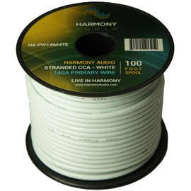 Harmony Audio HA-PW14WHITE Primary Single Conductor 14 Gauge White Power or Ground Wire Roll 100 Feet Cable for Car Audio/Trailer/Model Train/Remote