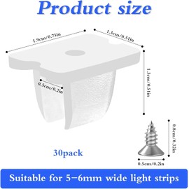 30 Pack Waterproof LED Strip Lights Holder with Fitting Screws, Mounting Bracket Clips Fixing Clamps Holder DIY Multiple Colors, Color Changing LED Strip Lighting for Bedroom