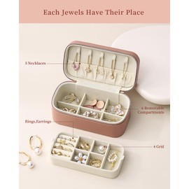 CASEGRACE Travel Jewelry Case,2-Layer Jewelry Holder Organizer Display Box,7.08x 3.8x 3 .1Inches Portable Jewelry Box for Necklace Earring Rings Bracelet Sunglasses lipstick Best Gift (Pink)