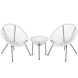 FDW Patio Bistro Set Bistro Table Set Acapulco Chairs Outdoor Chairs Set of 2 All-Weather Hammock Weave Chair Set of 2 and Glass Top Side Table Small Patio Table and Chairs White