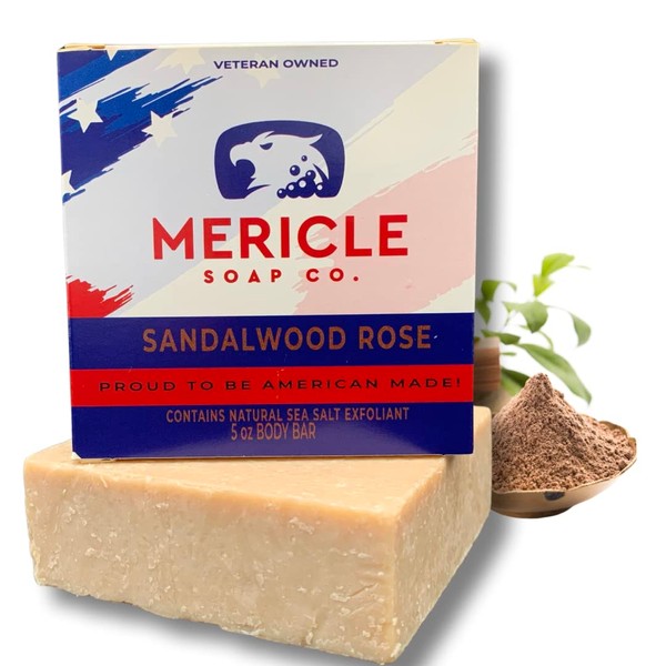 Mericle Soap Co. Sandalwood Rose Organic 5oz Body Bar | Traditional Cold Process Technology | 100% Organic & Natural Ingredients | No Chemicals or Preservatives | Made in the USA