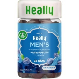 Vitaminas para Hombre en Gomitas con L-Teanina y Zinc HEALLY Vitaminas A, B, C y E, Energía y Claridad Mental, 72 Gomitas, Sin Azúcar, Sin Gluten, Sabor Mora Azul