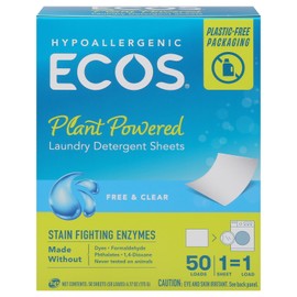 ECOS Laundry Detergent Sheets 50 Count Plastic Free Eco Friendly Hypoallergenic