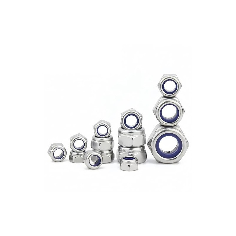 M8-1.25 Nylon Insert Lock Nuts, Stainless Steel 304 (18-8) Lock