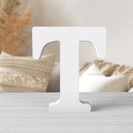 Zaruatu 6 Inch White Wood Letters Unfinished Wood Letters for Wall Decor Decorative Standing Letters White Block Letters for Wall Decoration for Craft Home Party Projects (T)