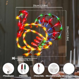 LAMPHOME 14" 50 Lighted Thanksgiving Turkey, Window Sculpture Decoration,Thanksgiving Turkey Lights