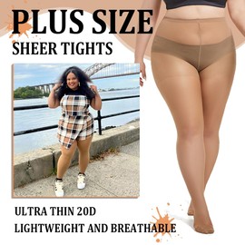MERYLURE 2 Pairs Plus Size Sheer Tights for Women, 20D Soft Sheer Queen Stockings Control Top Pantyhose Reinforced Toes