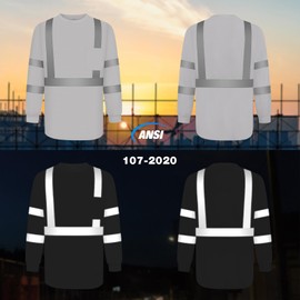 TCCFCCT High Visibility Shirts for Men Women Class 3 Hi Vis Long Sleeve Shirts for Men Construction, Reflective Safety Work Shirts, Meet ANSI, LC-Light Gray L