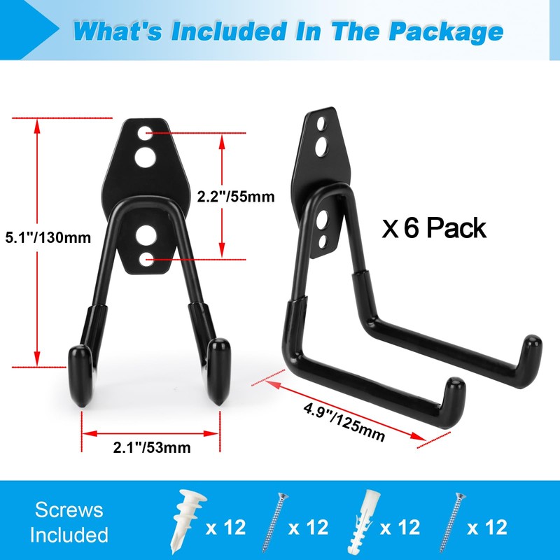 Suprom 6 Pack Garage Hooks Heavy Duty, 4.9 inch Utility