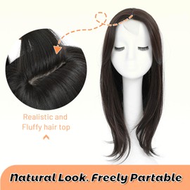 Ms Taj Hair Topper 18 Inch Hair Toppers for Women with Thinning Hair Long Layered 6.5"X6.5" Synthetic Toppers Hair Pieces for Women Fiber Wiglets Ladies(Brown Black)
