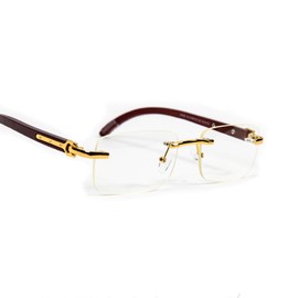 Street Knitted Clear Lens Mens Designer Gold Frame Wood Grain Rectangular Luxury Square Glasses