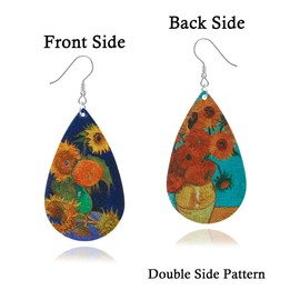 SmileBelle Sunflower Earrings, Flower Painting Earrings as Art Gifts for Women Fan Gao Leather as Teardrop Jewelry Sunflower Jewelry for Vintage Gifts