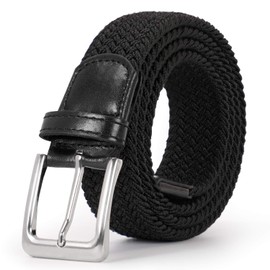 JASGOOD Braided Canvas Stretch Belt Elastic Casual Belt for Men,Women,Junior 1.3 Inch Wide, Black