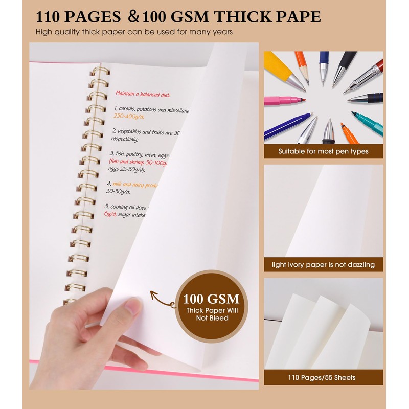 Blank Spiral Notebook Journal 8.5” x 11”, A4 Large Pink