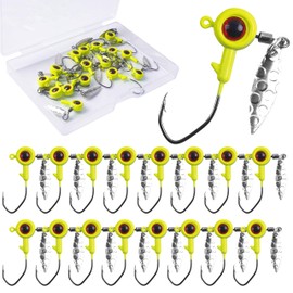 Crappie Jig Heads Kit, 16pcs Underspin Jig Heads with Spinner Blade 3D Eyes Fishing Jig Heads Hooks for Crappie Bass Trout Walleye Fishing 1/16oz 1/8oz 3/16oz