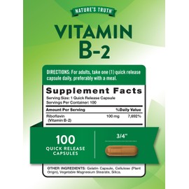 Nature's Truth B2 Vitamin | 100mg | 100 Capsules | Non-GMO & Gluten Free Supplement | Riboflavin