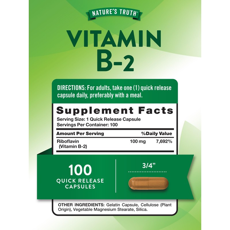 Nature's Truth B2 Vitamin | 100mg | 100 Capsules |