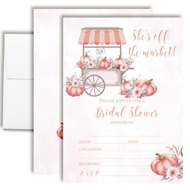 Pumpkin Off the Market Bridal Shower Invitations - 20 5x7 Fill In Fall Wedding Shower Cards with Envelopes – Pastel Pink Rustic Invites by AmandaCreation