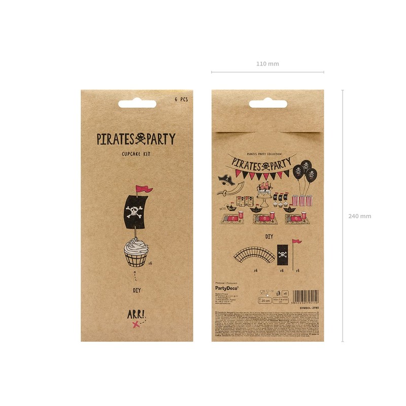 PartyDeco ZFM3 Pack of 6 Pirate Themed Cupcake Wrappers with