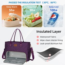KKXIU Lunch Tote Bag for Teacher & Nurse, 15.6 Inch Laptop Tote with Insulated Lunch Box Pocket for Women, Professional Computer Work Bag for School, Office, Nursing - Purple
