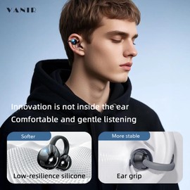 VANIR Open-Ear Wireless Earbuds, Bluetooth 5.4, ENC Noise Cancelling, 60H Playtime, IPX5 Waterproof, Built-in Mic, Lightweight Clip-On Design for Glasses & Small Ears, Sports & Workouts