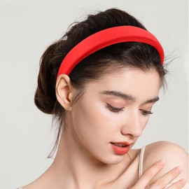 SuPoo Red Headbands for Women Girls Thick Padded Headband Silk Satin Plain Hair Band Hoops Wide Sponge Head Bands