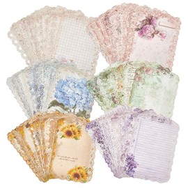 NICENEEDED 60 Sheets Lace Edged Scrapbook Stationery Paper, Vintage Flower Pattern Scrapbook Papers for Journaling Writing Scrapbooking Embellishments, Aesthetic Room Decor Junk Journal Supplies