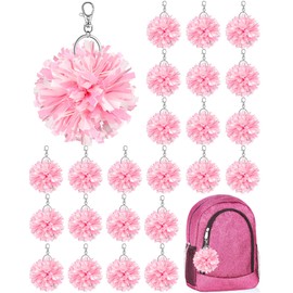 Remuuly 20 Pcs Cheer Pom Pom Keychain Cheerleader Gifts Cheerleading Keyring Charm Foil with Keychain Hooks for Women Accessories (Matte Rose Red White)