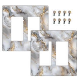 Lolreai Outlet Covers Gray Golden Abstract Marble Luxury 2 Gang Light Switch Cover Double Rocker Wall Plate Decorative GFCI Socket Cover Electrical Switchplate for Bathroom Bedroom Decor（2 Pack）