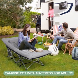 LOENIY 2 Pack Wide Folding Camping Cots with Pillow & Extra Thick 3 Inch Matress, Cots for Sleeping 900 LBS, Camping Bed for Adults with Cushion, Sleeping Cot (Grey)