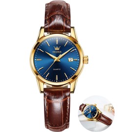 OLEVS Leather Watch for Women Black Waterproof Simple Womens Watch with Date Small Face Analog Quartz Ladies Watch Minimalist Luxury Brown Band Women Wrist Watches, Montre Pour Homme