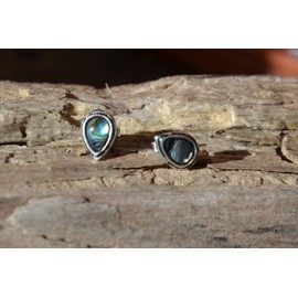CHICNET Stud Earrings 925 Sterling Silver Shell Colourful Teardrop E-Coat Epoxy Paua Abalone Design Women Men Earrings 10 mm Ear Jewellery Tarnish-Proof Mother of Pearl Light Plugs, Sterling Silver