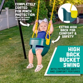 Premium High Back Full Bucket Toddler Swing Seat with Finger Grip, Plastic Coated Chains and Carabiners for Easy Install - Green - Squirrel Products