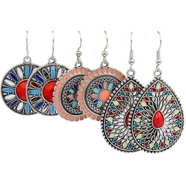 Handmade Bohemian Vintage Bronze Round Circle Earrings for Women Lightweight Tribal Brown Round Geometry Statement Earrings Antique Ethnic Spiral Earrings (Vintage B Sets)