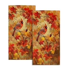 Juego de 2 toallas de mano de Fall Birds, 14 x 28 pulgadas, hojas de arce rústicas de otoño, cosecha de Acción de Gracias, toalla de té, secado para hornear, cocina, decoración de baño