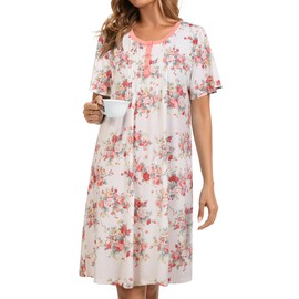 AVIIER Nightgowns for Women Soft Cotton Night Gowns Short Sleeve Sleepwear Comfy Night Shirts White Flower 3XL