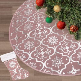 Flash World 36 Inch Large Christmas Tree Skirt Xmas Soft Cover Mat Decor Snowflake Collar Farmhouse Tree Skirt for Holiday Ornaments Party Home Indoor Decorations